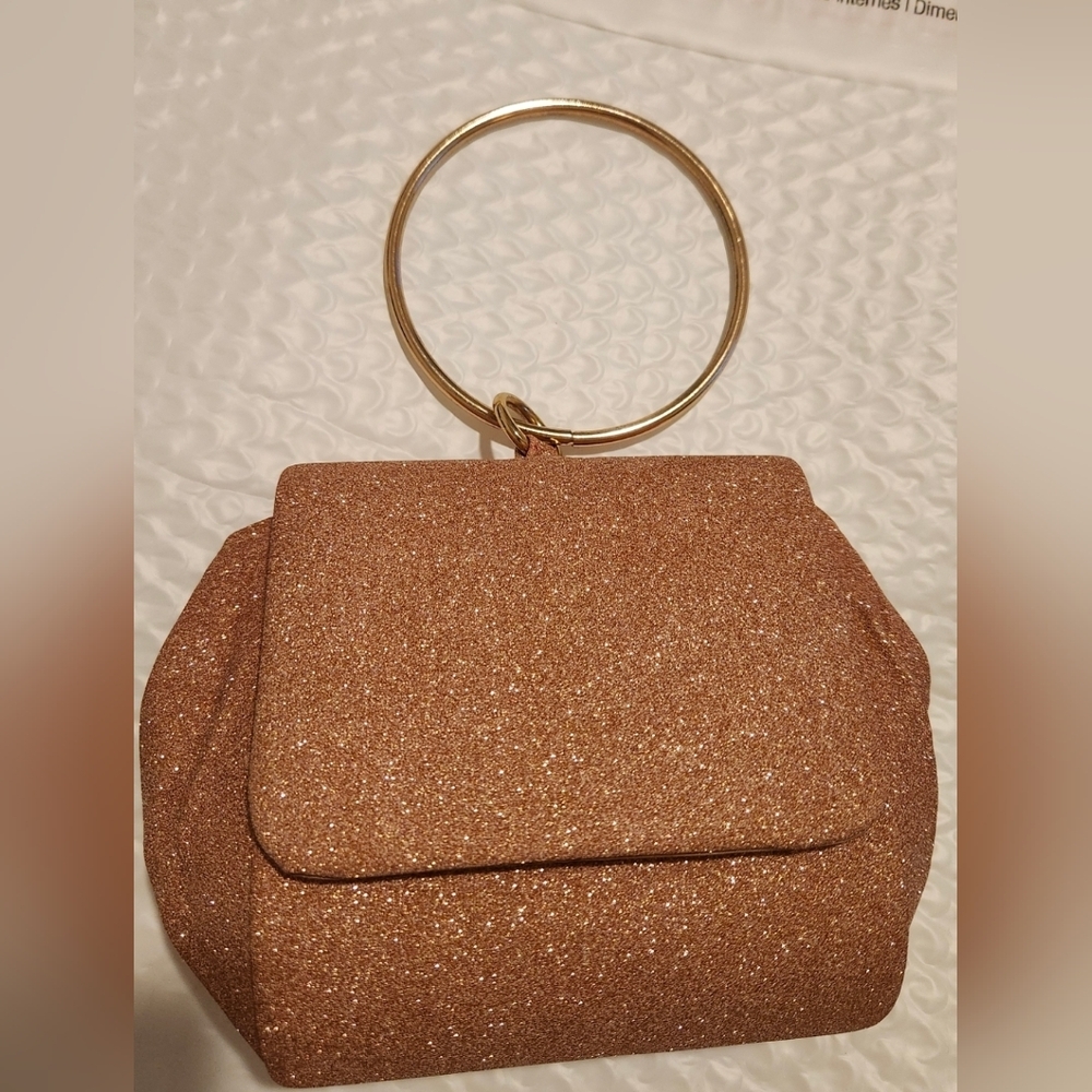 Elegant Sparkly Rose Gold Clutch With Round Handle